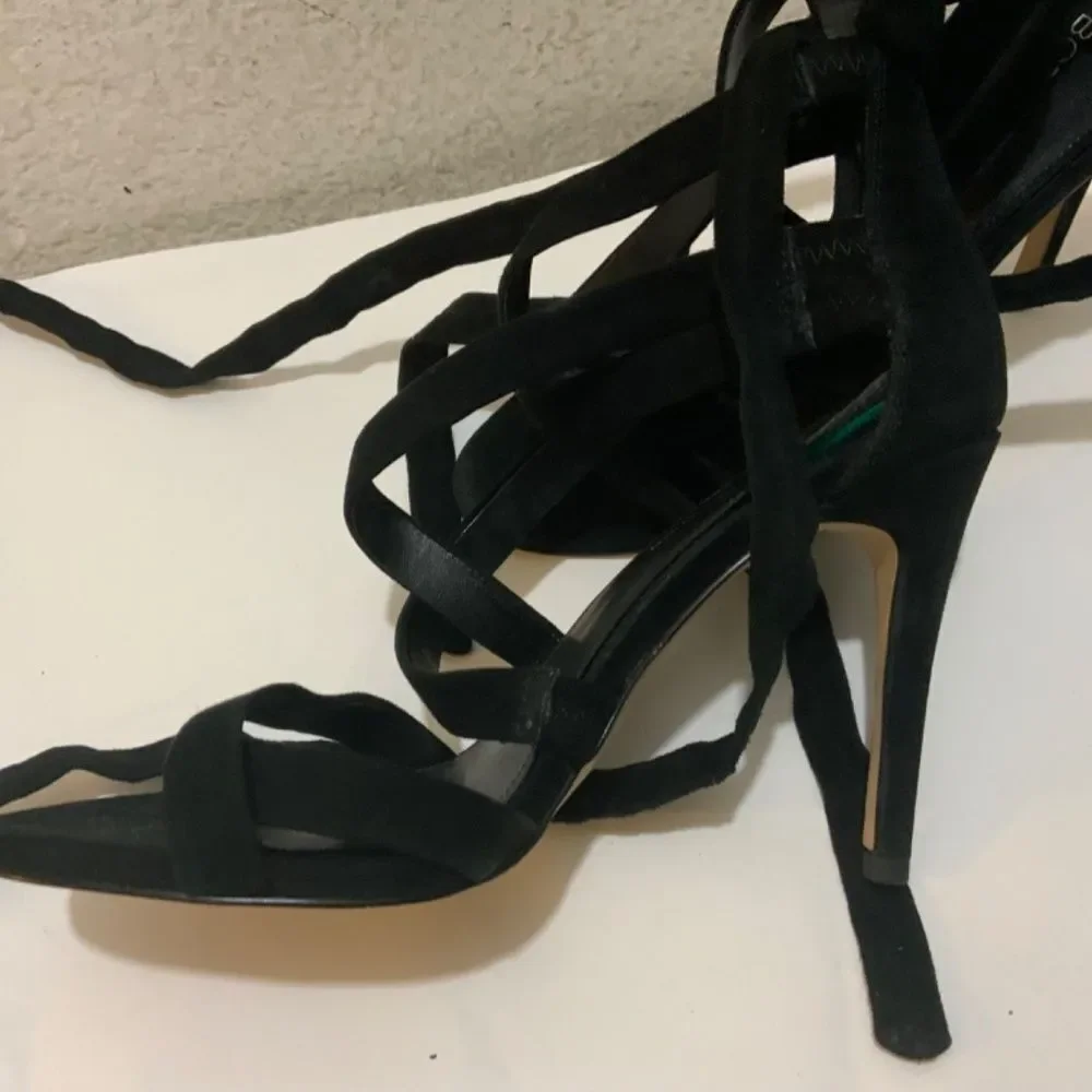 BCBGeneration Janine Lace Up Heeled Sandals, Black, Womens 7 M